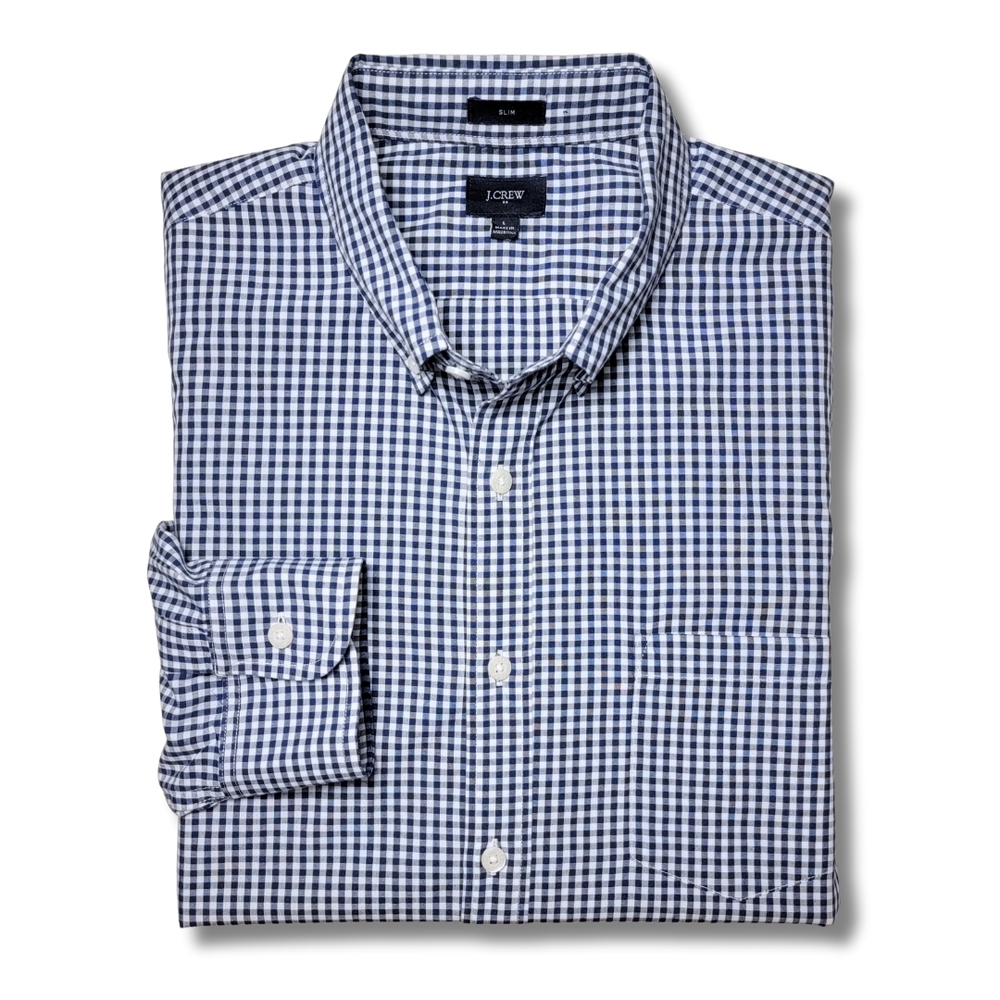 J. Crew Navy Gingham Slim Button Down Shirt L